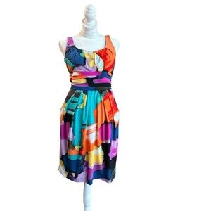 Bisou Bisou Blue Orange Midi Sundress